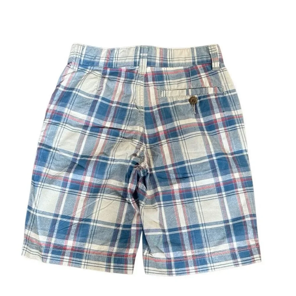 Boy Blue Plaid Casual Button Adjustable Shorts 100% Cotton Spring Summer Attire